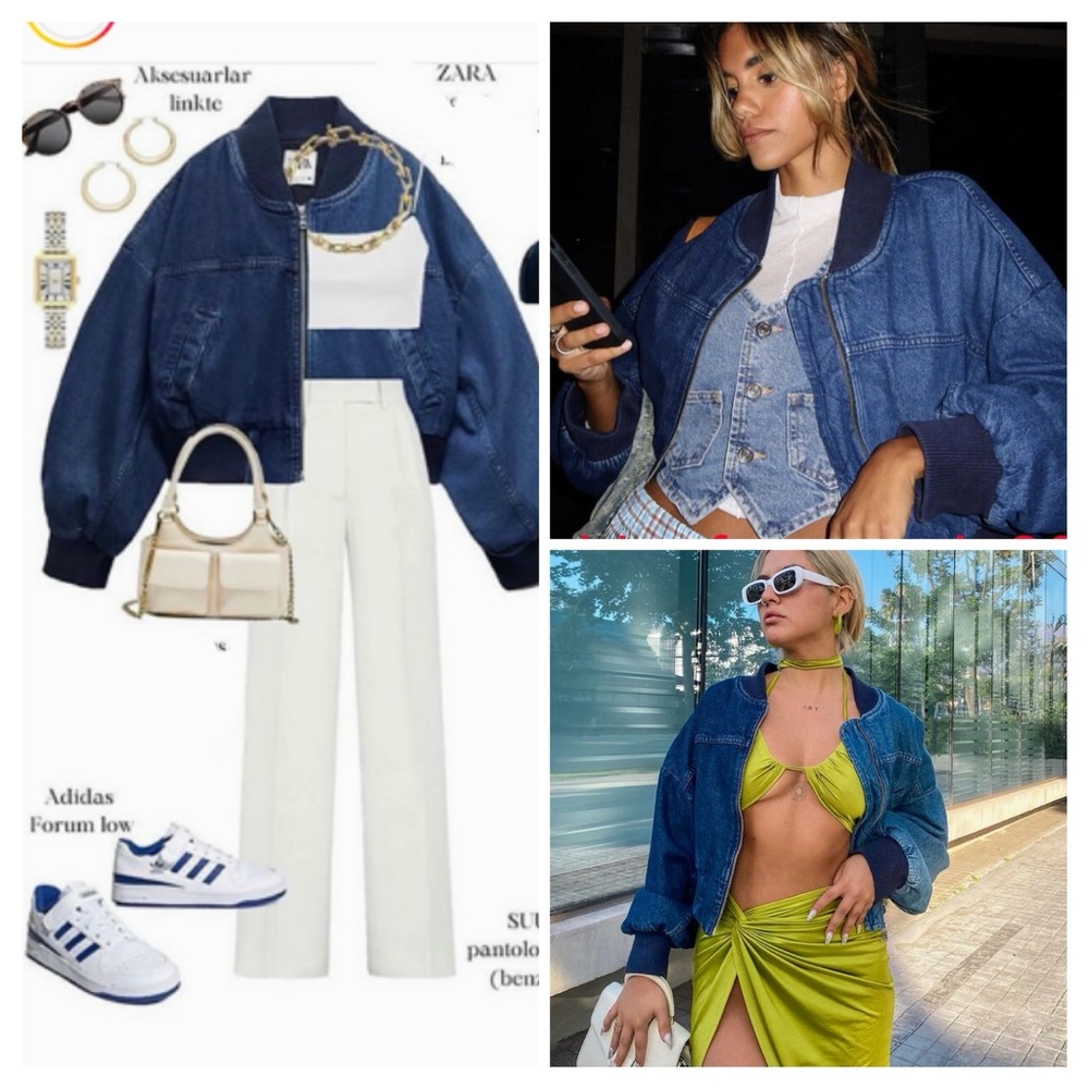 ZARA oversized contrast denim bomber jacket blogger favorite